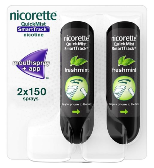 Nicorette QuickMist SmartTrack 1mg/spray Mouthspray + App - Freshmint flavour-2 x 150 Sprays (Stop Smoking Aid)