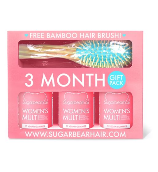 Sugarbearhair Women's Multi 3 Month Gift Pack with Free Bamboo Hair Brush