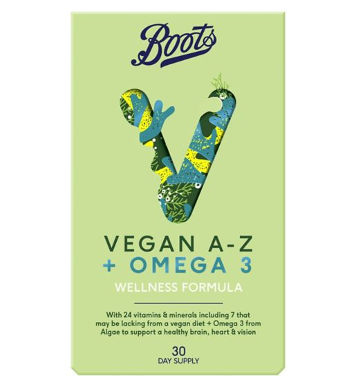 Boots Vegan A-Z + Omega 3 Wellness Formula 30 Tablets + 30 Capsules