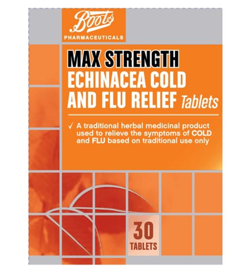 Boots Pharmaceuticals Max Strength Echinacea Cold and Flu Relief - 30 tablets