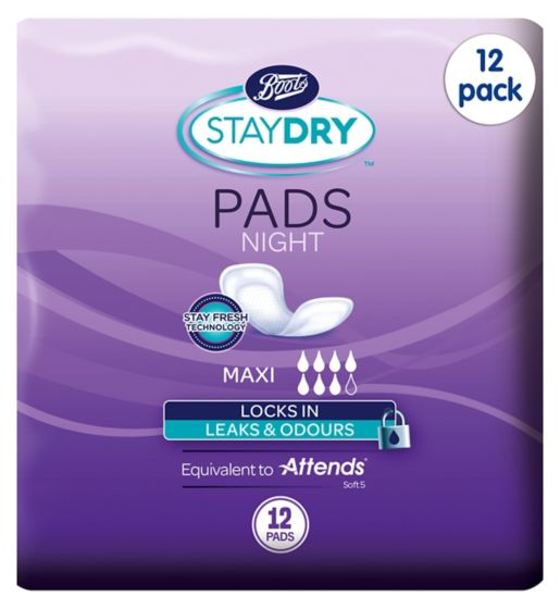 Staydry Maxi Night Pads for Moderate to Heavy Incontinence 12 Pack Bundle – 144 Liners
