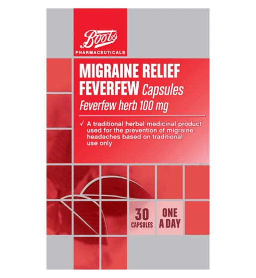 Boots Pharmaceuticals Migraine Relief Feverfew Capsules - 30 Capsules