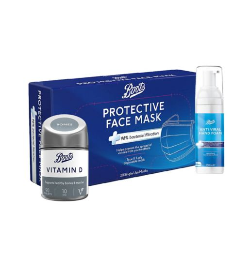 Immunity and Protection bundle – Vitamin D, Face Mask & Anti-Viral Hand Foam