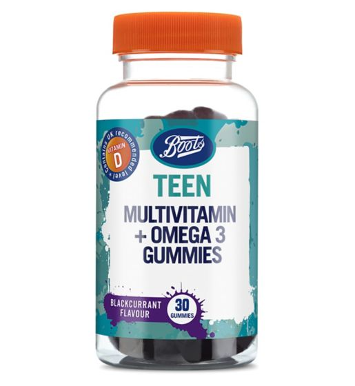 Boots Teen Multivitamin + Omega 3 Gummies - 30 Blackcurrant Gummies