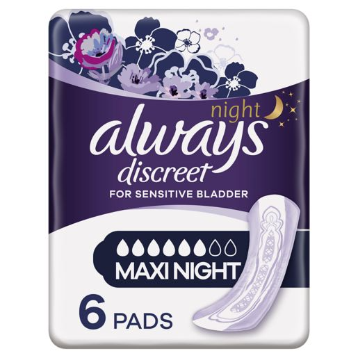 Always Discreet Incontinence Pads Plus Maxi Night For Sensitive Bladder x 6
