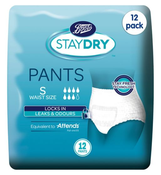 Boots Staydry Pants Small - 144 Pants (12 Pack Bundle)