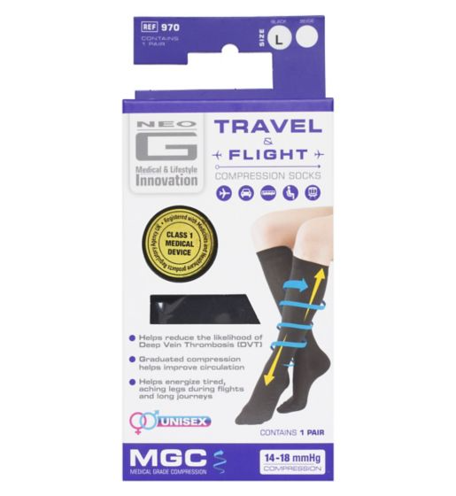 Neo G Travel and Flight Compression Socks Large Black