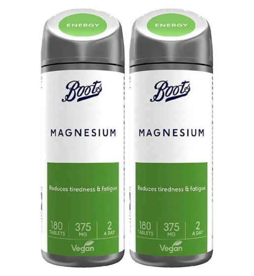 Boots Magnesium 375 mg Bundle: 2 x 180 Tablets (6 month supply)