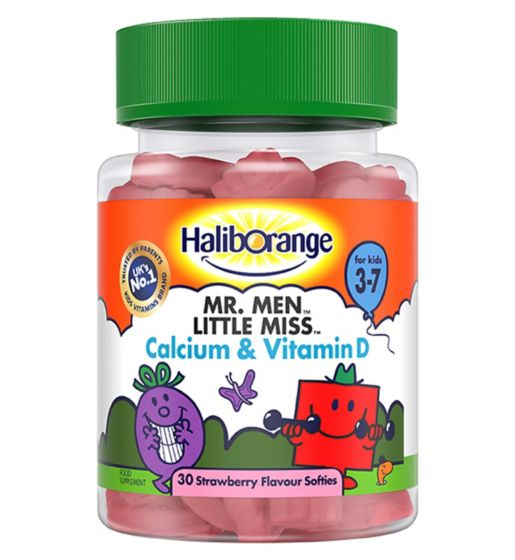 Haliborange for Kids 3-7 Mr. Men Little Miss Calcium & Vitamin D - 30 Strawberry Flavour Softies