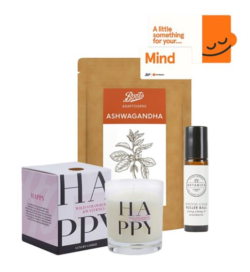 Headspace Meditation Bundle: Headspace Mind Giftcard, Boots Candle, Boots Adaptogens & Botanics Rollerball