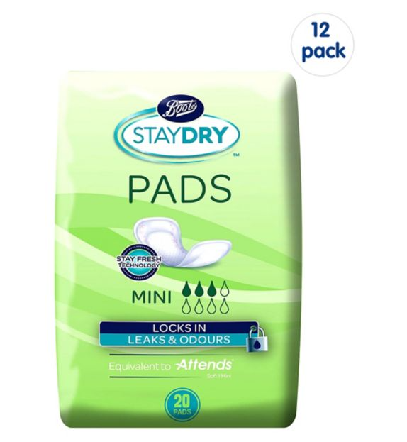 Staydry Mini Pads for Light Incontinence 12 Pack Bundle – 240 Liners