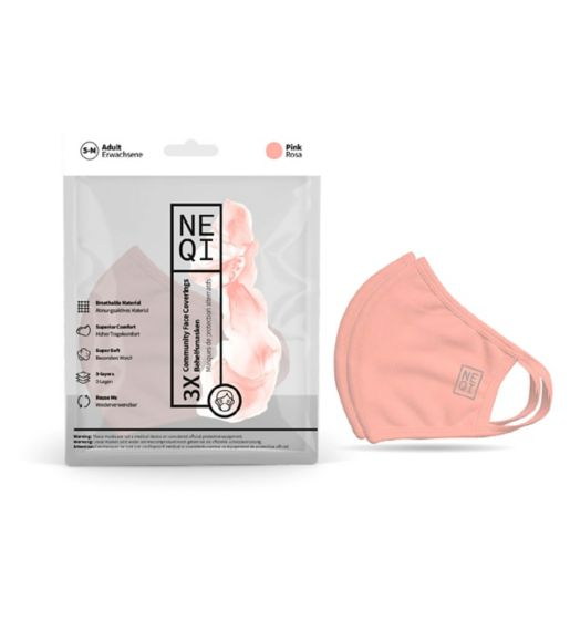NEQI Reusable Face Masks - 3 Pack (Adult S/M - Pink)