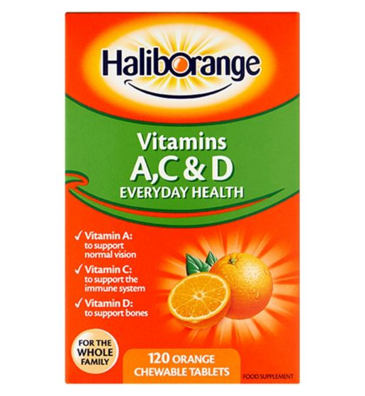 Haliborange Vitamins A, C & D - 120 Orange Flavour Chewable Tablets