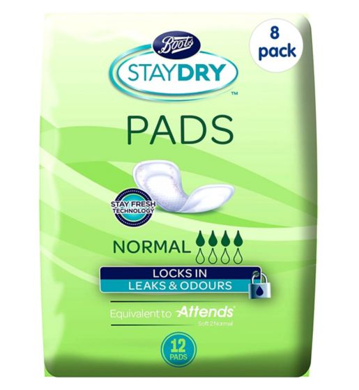 Staydry Normal Pads for Light to Moderate Incontinence 8 Pack Bundle – 96 Liners