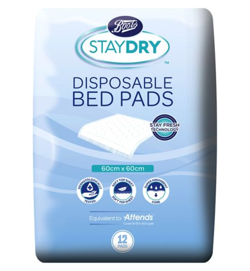 Boots Staydry Disposable Bed Pads - 12 Pack