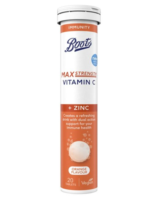 Boots Max Strength Vitamin C & Zinc 20 Orange Flavour Effervescent Tablets