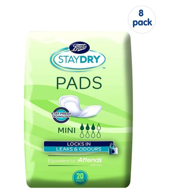Staydry Mini Pads for Light Incontinence 8 Pack Bundle – 160 Liners