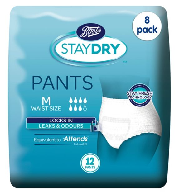 Boots Staydry Pants Medium - 96 Pants (8 Pack Bundle)
