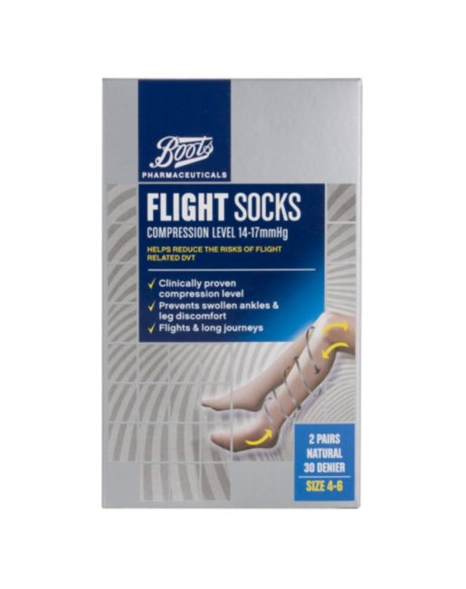 Boots Knee Highs Flight Socks 14-17mmHg Natural Size 4-6 (2 Pairs)