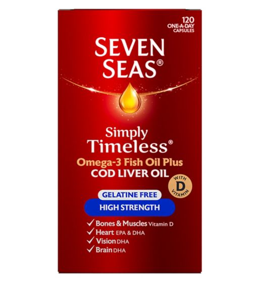 Seven Seas Simply Timeless Gelatine Free High Strength Cod Liver Oil - 120 Capsules