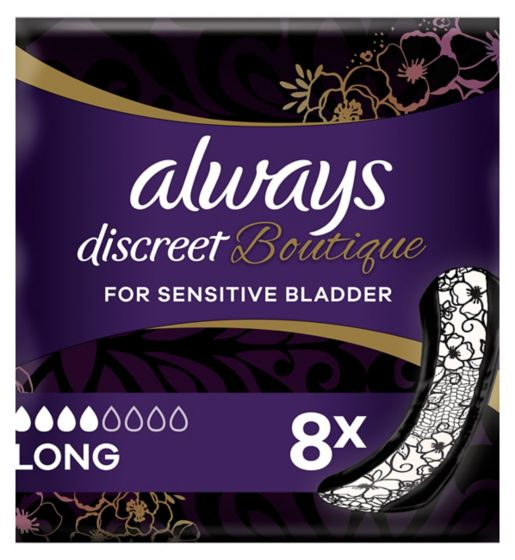 Always Discreet Boutique Incontinence Pads+ Long For Sensitive Bladder x8