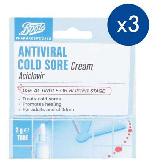 Boots Antiviral Cold Sore Cream 2g Tube x 3 Bundle