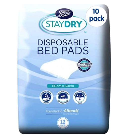 Boots Staydry Disposable Bed Pads - 120 Pack (10 Pack Bundle)